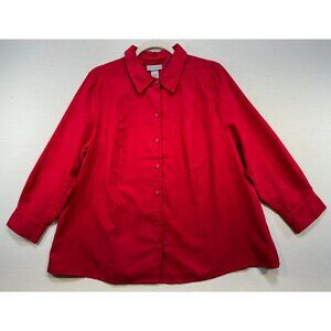 Catherines Womens Button-Up Top Shirt Blouse 14/16WP Petite Red Holiday Christma